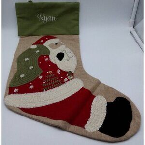 Pottery Barn Ryan Santa Sac Crewel Embroidery Christmas Holiday Xmas Stocking